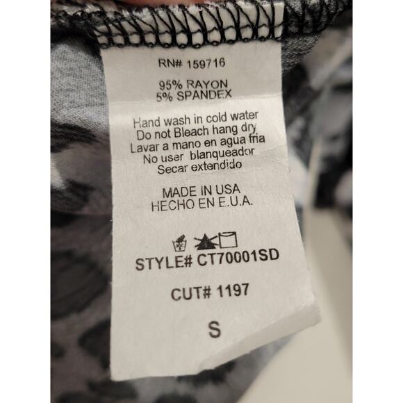 Chrysanthemum Boutique Boho Top Womens Small Grey Black Leopard Animal Print - Picture 13 of 13